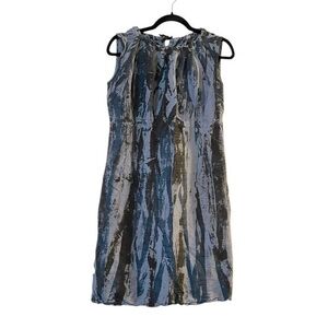 HEYNE BOGUT Hand Printed Textured Silk Blue & Brown Shibori Tie-Dye Dress